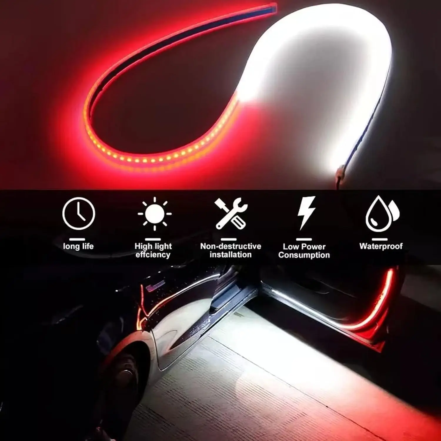 2pcs LED Car Door Opening Warning Atmosphere Light Strip 120cm