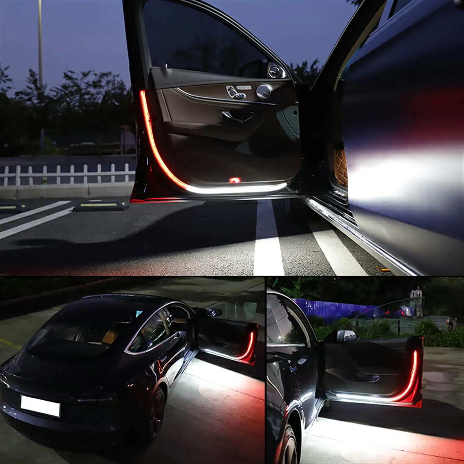 2pcs LED Car Door Opening Warning Atmosphere Light Strip 120cm