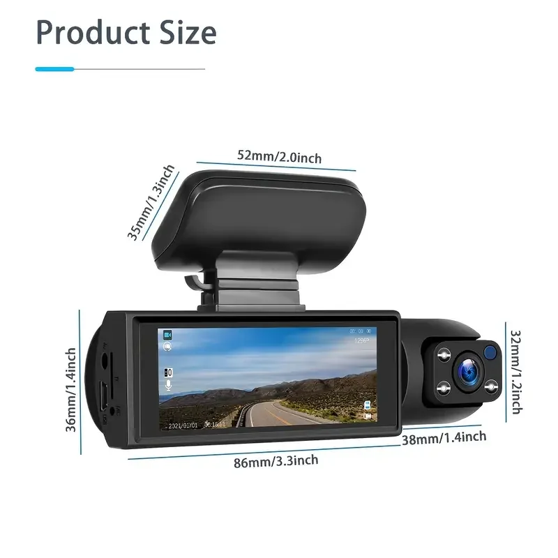 1080P dual camera, Dash Cam for cars, Front And Inside, car camera with IR Night Vision, wide angle Car DVR Camera