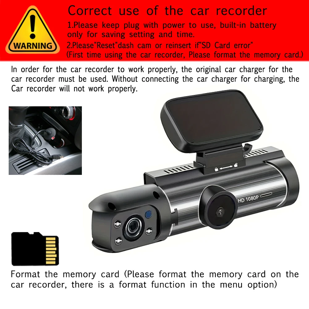 1080P dual camera, Dash Cam for cars, Front And Inside, car camera with IR Night Vision, wide angle Car DVR Camera