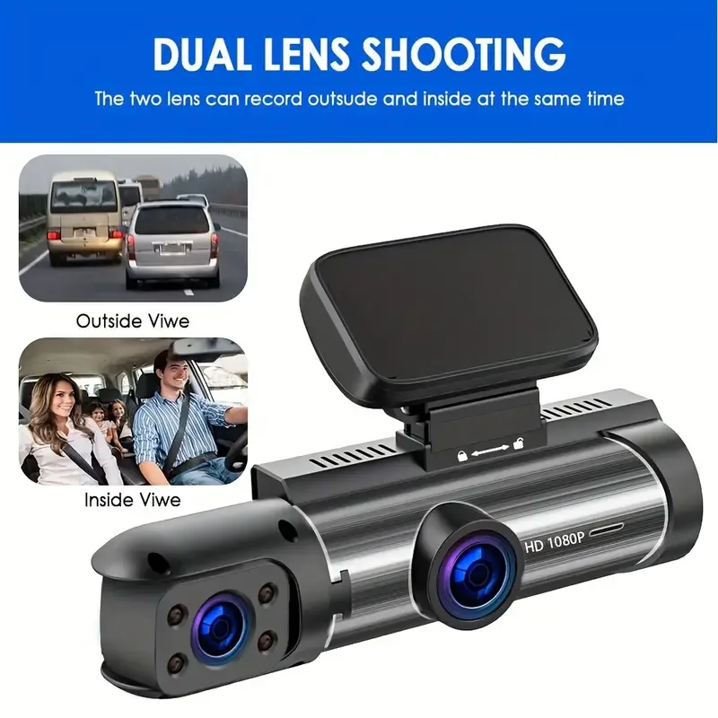 1080P dual camera, Dash Cam for cars, Front And Inside, car camera with IR Night Vision, wide angle Car DVR Camera