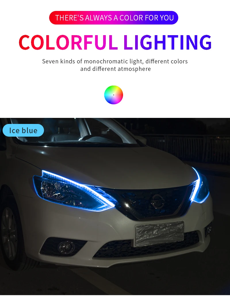 2PCS Symphony DRL Car LED, Daytime Running Light ,APP Control Flexible RGB Flowing Turn Signal Strip