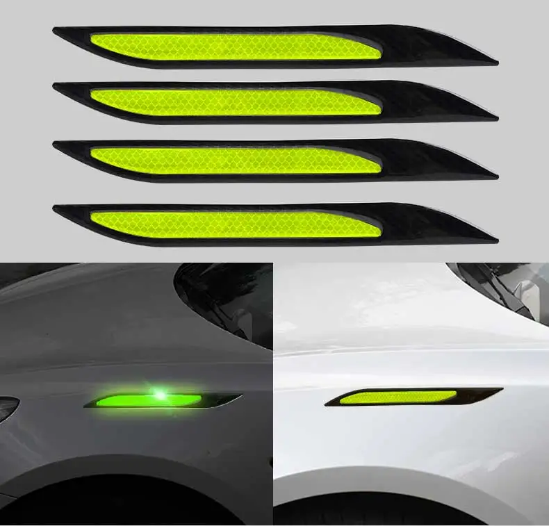 4Pcs Car Reflective Strips, Carbon Fiber Safety, Warning Sticker Auto Anti-scratch