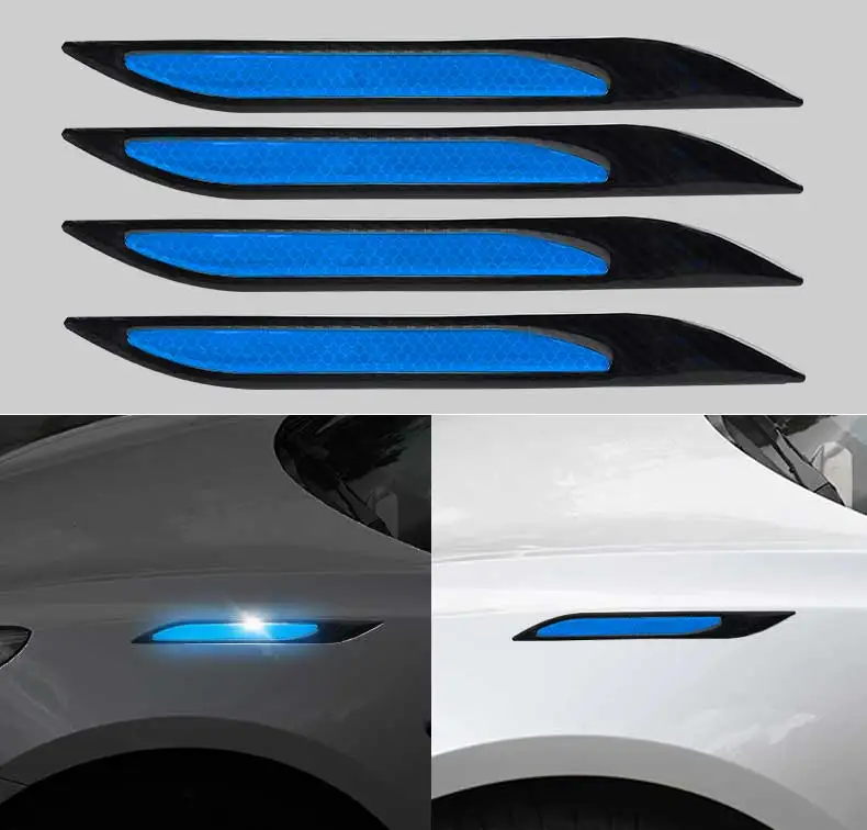 4Pcs Car Reflective Strips, Carbon Fiber Safety, Warning Sticker Auto Anti-scratch