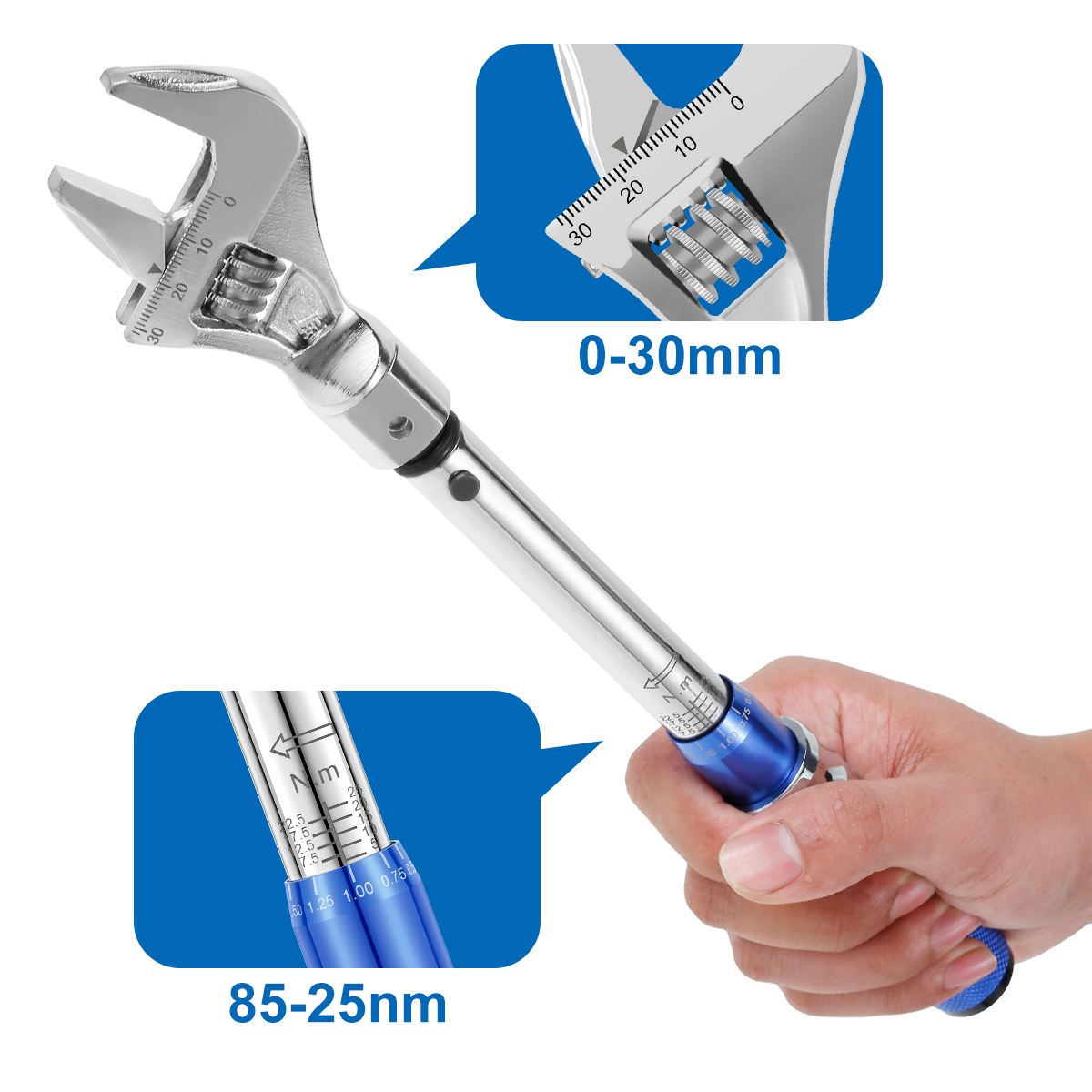 Digital Adjustable Torque Wrench Steel 5-25 NM 30mm Steel Open End Torque Wrench Head Torque Wrench Hand Tool for Bicycle Car