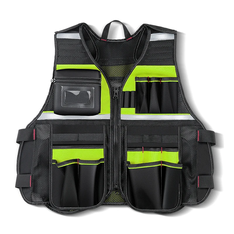 Workwear Allround Work Tool Vest Reflective Safety Vest with Multi-pockets and Zipper Heavy Duty Tool Vest for Electricians