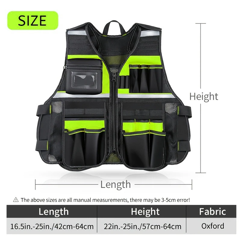 Workwear Allround Work Tool Vest Reflective Safety Vest with Multi-pockets and Zipper Heavy Duty Tool Vest for Electricians