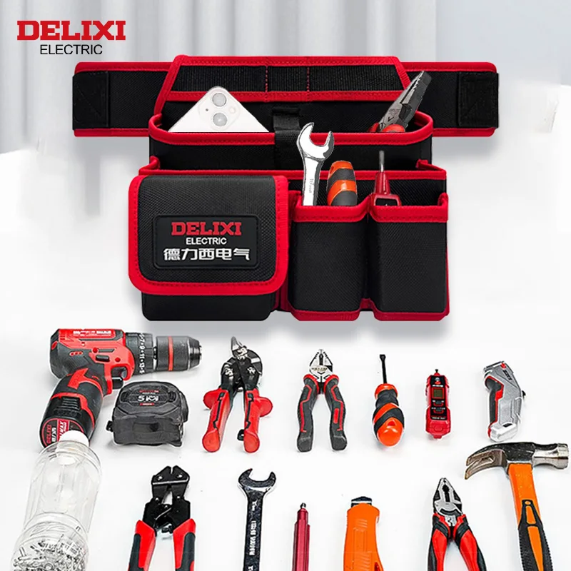 DELIXI ELECTRIC Tool Bag,13-Pockets Oxford Canvas Tool Belt Tool waist bag, Adjustable Tool Storage Bag for Electricians，Plumber