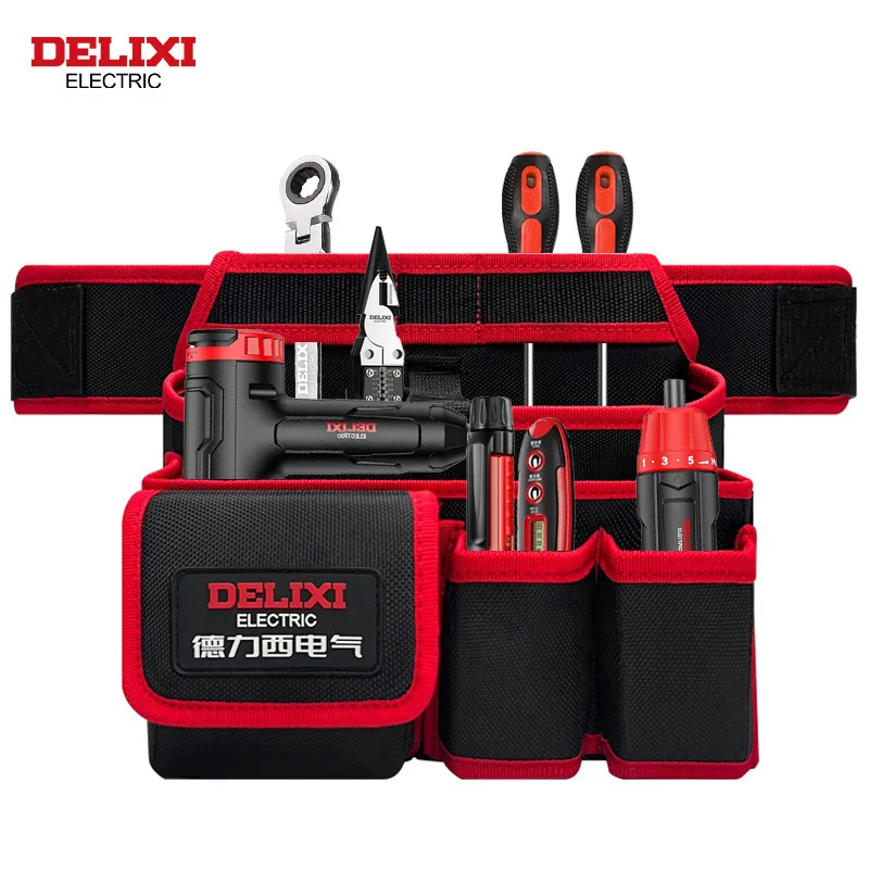 DELIXI ELECTRIC Tool Bag,13-Pockets Oxford Canvas Tool Belt Tool waist bag, Adjustable Tool Storage Bag for Electricians，Plumber